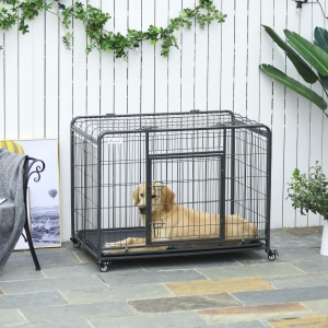 Kennel pentru Caini Pliabil Usa cu Blocare 4 Roti Fund Detasabil - Img 2