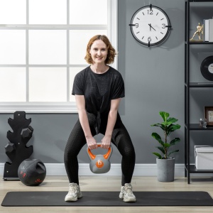 Kettlebell 8kg din PU si nisip cu baza plata si maner practic pentru deadlifting, genuflexiuni si lifting, 20x14x24 cm, portocaliu - Img 2