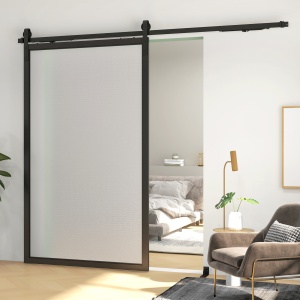 Kit pentru Ușă Glisantă cu Instalare fără Perforare pentru o Singură Ușă, Kit Modern pentru Ușă Glisantă, 244x0.5x4 cm, Negru - Img 7