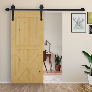Kit pentru Usa Glisanta Greutate 100kg, Sina pentru Usa Glisanta cu Roti Stil Rustic, Negru - Img 2