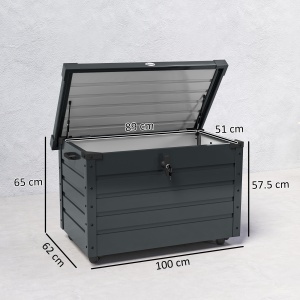 Ladă de Grădină de 295L cu Încuietoare, 2 Mânere și 4 Rotile, Mobilier Depozitare din Oțel, 100x62x65 cm, Gri - Img 3
