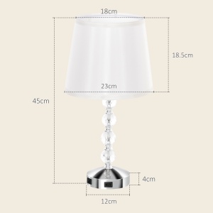 Lampă de Masă cu Buton și Port USB, Lampă Modernă din Metal, Sticlă și Poliester, Ø23x45 cm, Argintiu - Img 3