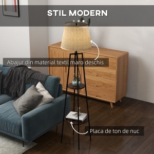 Lampa de Podea cu Rafturi, Lampi Moderne Inalte Independente pentru Camera de Zi, Dormitor, cu Abajur din Material Textil (Becul nu este Inclus), Nuc Maro si Maro Deschis - Img 4