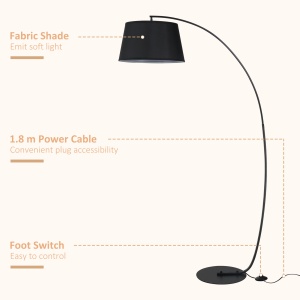 Lampa de Podea tip Arc cu Abajur din Tesatura Comutator cu Pedala Negru - Img 5