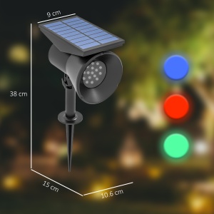 Lampă solară pentru grădină, lampă RGB cu 2 moduri de lumină pentru grădină, curte, gazon,10,6 x 15 x 38 cm, negru - Img 3