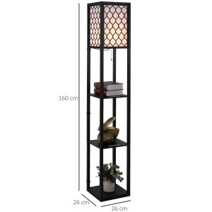 Lampă stand cu rafturi 3 niveluri, negru 26x26x160 cm, Iluminare caldă și rafturi pentru living sau birou - Img 3