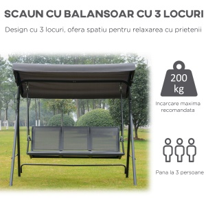 leagan 3 locuri, cu acoperis, 178x111x155cm gri - Img 6