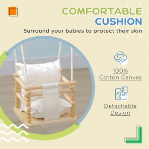 Leagan pentru copii 9-36 luni din lemn si bumbac, pentru spatii interioare si exterioare cu franghie reglabila si perna detasabila, 30x30x110-180 cm, culoarea lemnului si alb - Img 4