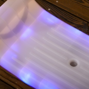 Leagan pentru copii 9-36 luni din plastica PP si PE pentru spatii interioare si exterioare cu franghie reglabila si lumini LED, 39x16.5x120-180 cm, alb - Img 9