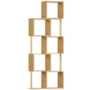 Librărie modernă și asimetrică cu 5 niveluri din bambus, 62.5 x 23 x 165 cm, lemn