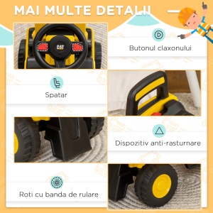 Licensed CAT Kids Ride on Excavator w/ Manual Bucket Horn Under Seat Storage - Img 7