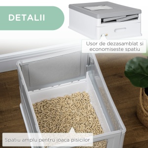 Litiera pentru Pisici Inchisa din PP cu Paleta Inclusa, Cutie Igienica pentru Pisici cu Tava Detasabila si 2 Usi, 47.5x35.5x36.7 cm, Alb si Gri - Img 7