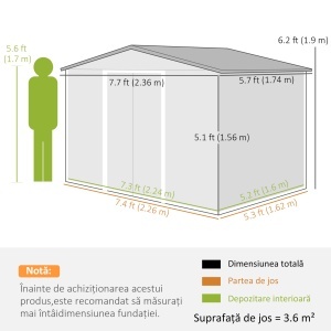 Magazie de depositare Gradina cu 2 usi Glisante de ventilatie, Otel - Img 3
