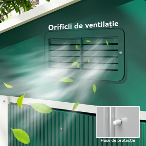 Magazie de Grădină 3.6m² din Oțel, cu 2 Uși Glisante și 4 Ferestre de Ventilație, 236x174x190 cm, Verde - Img 6