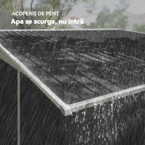 Magazie de Gradina cu Usa Glisanta si Orificii de Aerisire, din Otel Galvanizat, 345x280.5x169-201 cm, Negru - Img 8