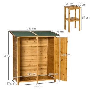 Magazie de Gradina din Lemn cu 2 Usi cu Taburet Inalt cu 2 Rafturi si Acoperis Hidrofug, 140x75x157 cm - Img 3