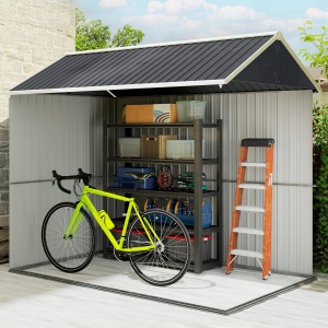 Magazie de Gradina din Otel Galvanizat si PP cu 4 Guri de Aerisire si Fereastra, 259x171x222 cm, Gri si Alb - Img 9