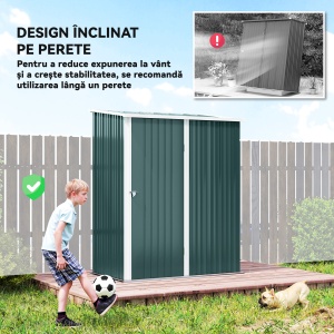 Magazie de Grădină pentru Unelte din Oțel Laminat 161,5x94,5x196cm, Verde - Img 6