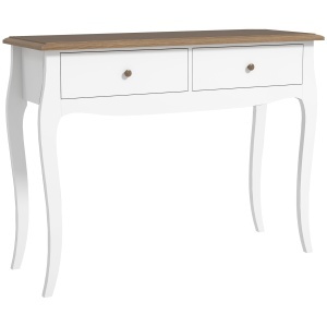 Masă Consolă Modernă cu 2 Sertare, Consolă de Intrare din MDF și PAL, 100x35x76,5 cm, Alb