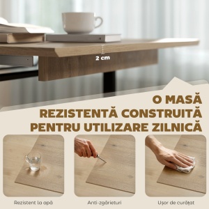 Masă de Dining Extensibilă pentru 6-8 Persoane cu Panouri Ascunse, Masă Extensibilă Dreptunghiulară cu Bază din Oțel, Stil Industrial, pentru Sufragerie, Culoare Lemn - Img 7