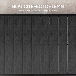 Masă de Grădină cu Blat Textură Lemn 190x90 cm pentru 8 Persoane, Masă de Dining de Exterior Dreptunghiulară din Aluminiu și Plastic, pentru Terasă, Balcon, Negru - Img 4