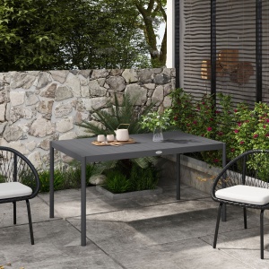 Masă de Grădină cu Lamele, Dimensiuni 145x90 cm, Masă de Dining pentru 6 Persoane, Rectangulară, din Aluminiu și Oțel, pentru Curte, Terasă, Balcon și Exterior, Gri Închis - Img 2