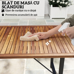Masă de Grădină din Lemn de Salcâm și Oțel cu Blat din Șipci, 160x90x75 cm, Lemn Natural - Img 5