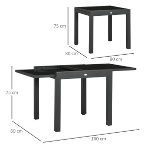 Masă de Grădină Extensibilă cu Blat din Sticlă 80-160x80x75 cm Negru - Img 3