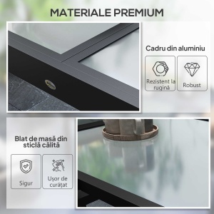 Masă de Grădină Extensibilă cu Blat din Sticlă 80-160x80x75 cm Negru - Img 6