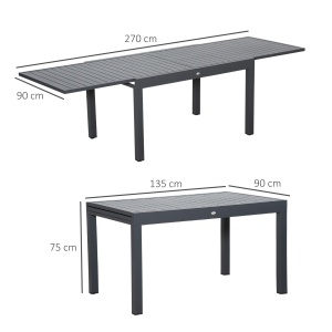 Masa de Gradina Extensibila pentru 8-10 Persoane cu Structura din Aluminiu, 135-270x90x75cm, Gri - Img 3