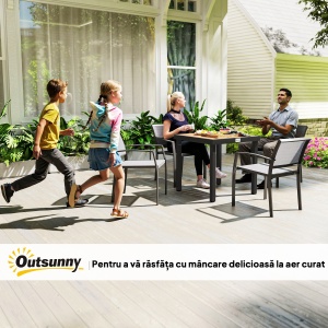 Masa de gradina pentru 4 Persoane din Aluminiu, Masa de Exterior din Plastic pentru Terasa si Balcon, Negru si Culoare Lemn - Img 7