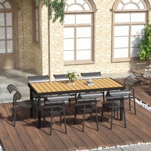 Masa de gradina pentru 8 Persoane din Aluminiu, Masa de Exterior din Plastic pentru Terasa si Balcon, Negru si Culoare Lemn - Img 2