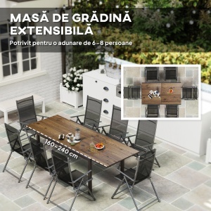 Masă Extensibilă pentru Terasă cu Margini din aluminiu, 160/240x90x74 cm, Maro - Img 4