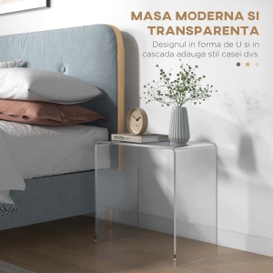 Masa Laterala din Acril Masa Laterala Moderna Fara Colturi cu Margini Rotunjite Spatiu de Depozitare pentru Spatii Mici Transparenta - Img 4