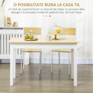 Masă pentru 4-6 Persoane, Masă Modernă de Bucătărie și Sufragerie din Lemn, 119x70x75 cm, Alb - Img 4