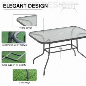 Masa pentru Gradina din Metal si Sticla cu Orificiu pentru Umbrela120x80x70cm - Img 5
