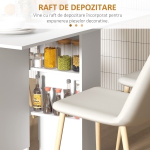 Masă Pliabilă și Extensibilă pentru 4-6 Persoane cu 2 Rafturi și 2 Roți, din Lemn și Metal, 140x80x74 cm, Alb - Img 6