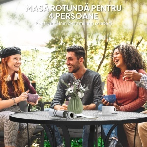 Masă Rotundă de Grădină pentru Maxim 4 Persoane cu Gaură pentru Umbrelă, Ø96,5x71 cm, Negru - Img 6