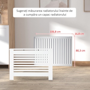 Mască pentru Calorifer din Lemn cu Structură din Șipci și Raft, 112x19x81 cm, Alb - Img 7