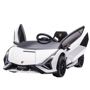 Mașină Electrică pentru Copii 3-5ani, Mașinuță Electrică Lamborghini cu Faruri, Muzică și Telecomandă, 108x62x40cm, Alb - Img 1