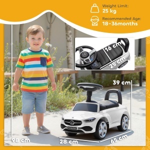 Mașinuță Electrică pentru Copii Licență Mercedes Benz cu Claxon și Spațiu de Depozitare, 65x28x39 cm, Alb - Img 3