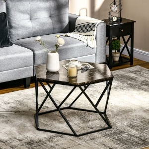 Masuta de cafea moderna cu blat din imitatie de marmura si structura din MDF si otel, 81x70x51,2 cm, negru - Img 2
