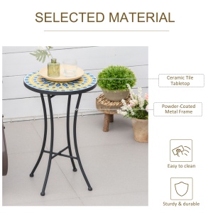 Masuta de Gradina din Metal cu Blat din Mozaic Ceramic, Ф35.5x53.5cm, Multicolor - Img 5
