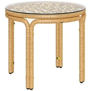 Măsuță de Grădină din Ratan și Sticlă Stil Boho Ø50x44 cm Galben - Img 1