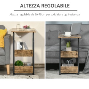 Masuta de Sufragerie, Noptiera cu Design Reglabil in Inaltime, Maro stil Rustic - Img 5