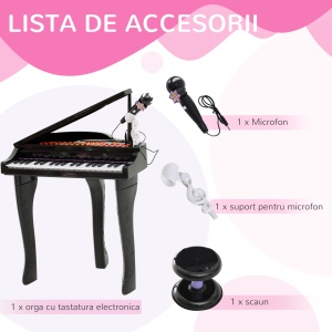 Mini Pian Copii – Cu Microfon si Scaunel, Negru - Img 7