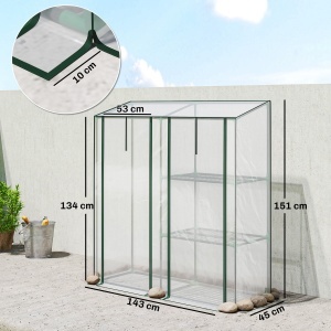 Mini Seră cu 3 Rafturi, 2 Uși Rulabile, Seră pentru Grădină cu Cadru din Oțel și Acoperire din Plastic pentru Plante, Legume, Flori, Fructe, Anti UV, 143x45x151 cm, Transparentă - Img 3