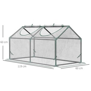 Mini Sera de Gradina cu 2 Ferestre Rulou si Copertina PVC Anti-UV, 120x60x60cm, Transparenta - Img 3
