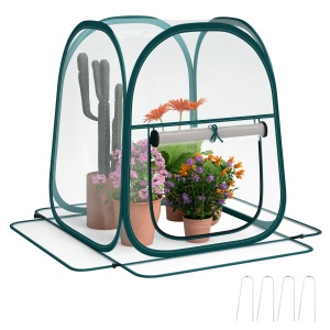 Mini Seră Pop-Up cu Acoperire din Plastic, Fereastră Rulabilă și Geantă, 70x70x80 cm, Transparentă - Img 1