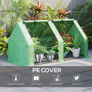 Mini Seră Portabilă cu Uși Mari cu Fermoar și Acoperiș din PE pentru Protecție Împotriva Apei/UV, 180x90x90 cm, Verde - Img 4